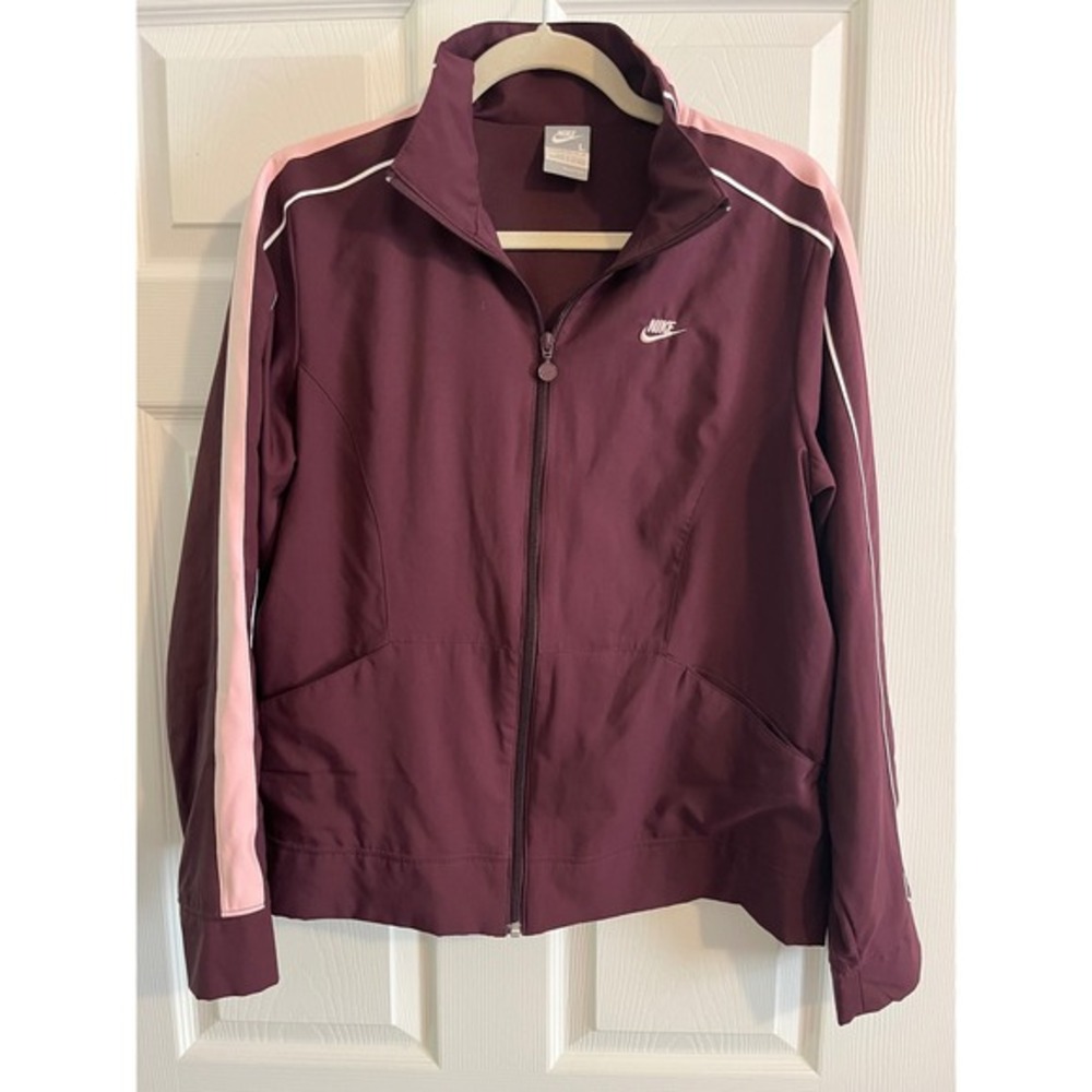 Nike Track Jacket Women's L Burgundy Pink Full Zip Athletic Coat